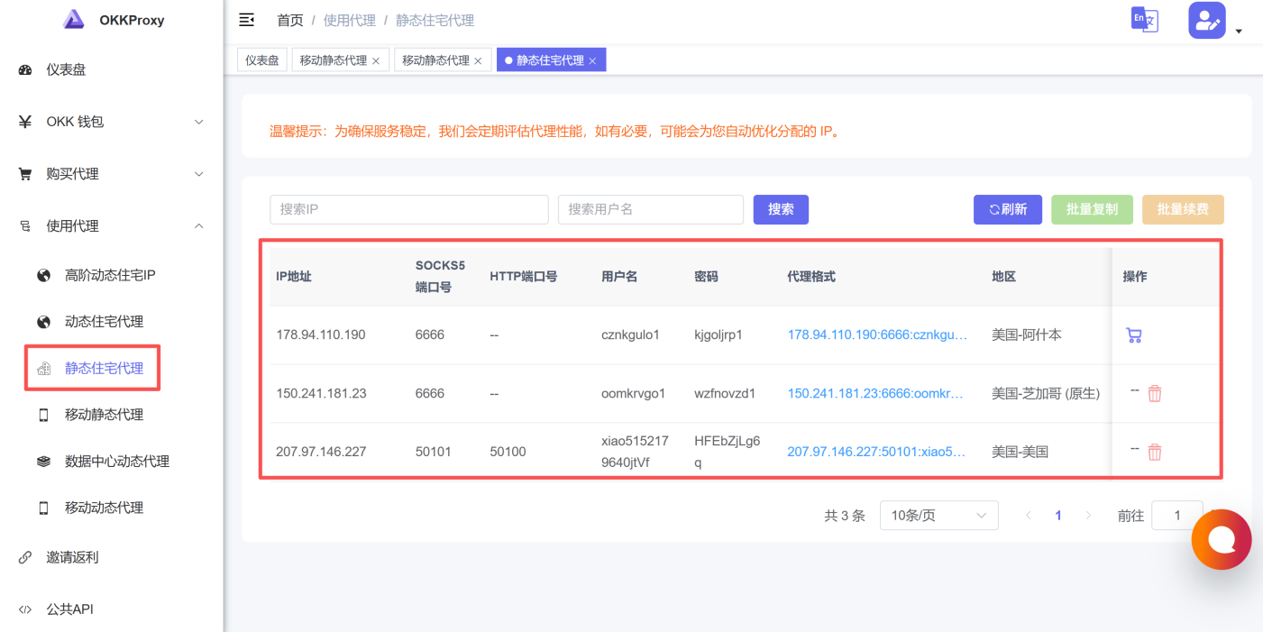 静态 ISP 代理信息