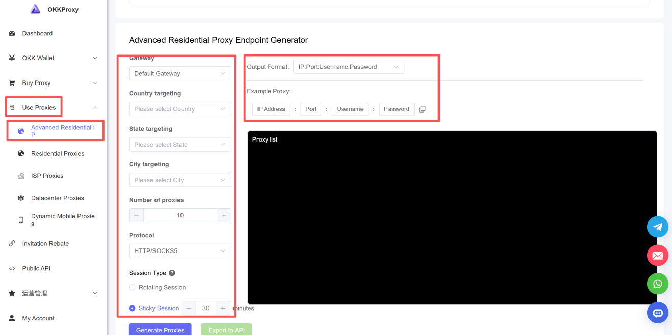 Configure a rotating proxy in the OkkProxy endpoint generator