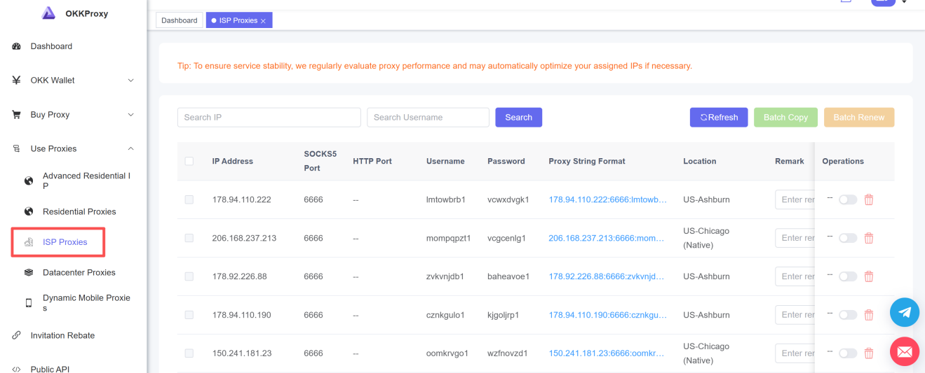 View static proxy connection details in OkkProxy